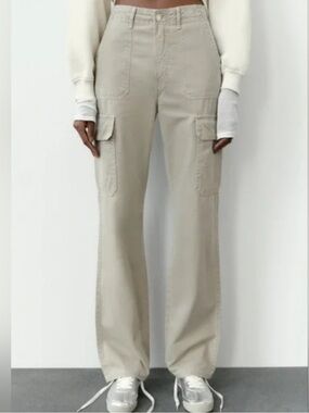 Zara Cotton Cargo Pants - Light Khaki / Beige Colour - Size 4